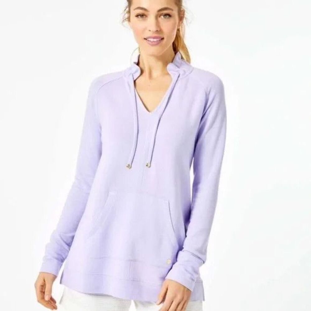 Lilly Pulitzer Cassi Luxletic Hoodie Medium Purple V Neck Modal Pullover Top - Picture 2 of 9